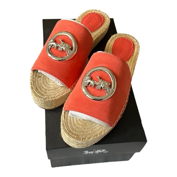 NEW Coach Espadrille Suede Open Toe Slip On Sandals - Picture 1 of 7